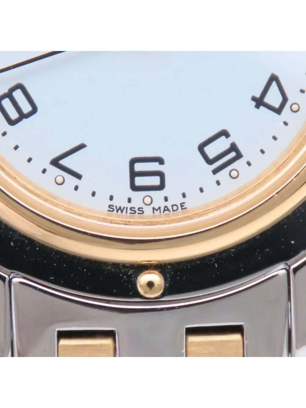 Hermes Watch Clipper Stainless Steel Silver Gold Dial White Plated SS